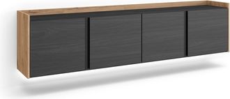 Skraut Home Skraut Home - Mueble Tv, Televisi&oacute;n, Muebles De Sal&oacute;n, Almacenaje, 207x35x50cm, Para Tv Hasta 80, Colgado, Suspendido, Led, Estilo Moderno, Negro Y Ro
