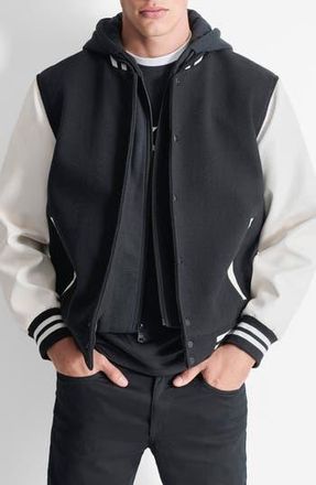 DKNY Water Resistant Varsity Jacket in Black at Nordstrom Rack, Size Xx-Large
