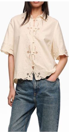 Bimba & Lola Linen Cotton Embroidered Shirt in Beige at Nordstrom, Size X-Small Eu