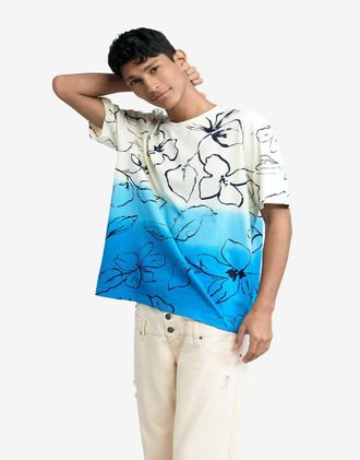 Desigual T-shirt bianca con stampa tropicale sfumata-Bianco