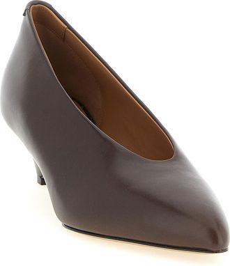 Jil Sander Womens Calfskin Mid-Heel Pump Brown Leather