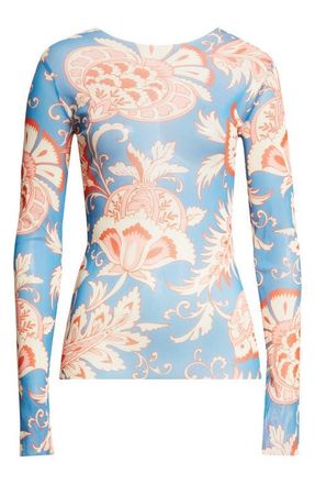 Etro Paisley Print Mesh Top in Print On Pale Blue Base at Nordstrom, Size 8 Us