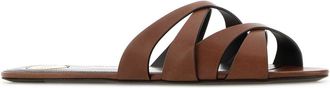 Saint Laurent Womens Brown Leather Chandelle Slippers Bruciato Flat Shoes