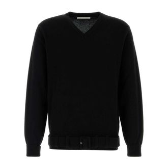 Random Identities V-neck Knitwear, male, Black, Size: XL Belted Cashmere Sweater
