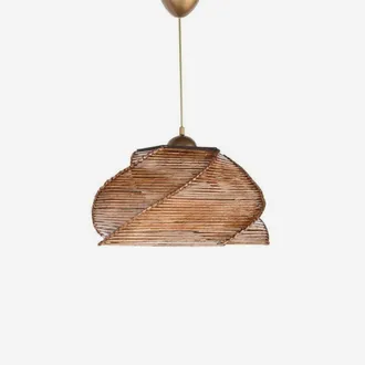 GreenIce L&aacute;mpara Colgante De Madera Y Pantalla De Bamb&uacute; Pentagone