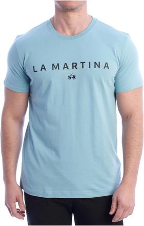 La Martina T-shirt met Korte Mouwen en Logo - Heren - T-shirts - Blauw - 2XL - Katoen - Tops