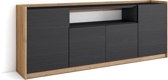 Skraut Home Skraut Home - Aparadores Para Sal&oacute;n, 207x37x80cm, 4 Puertas, Armario, Zapatero, Negro Y Roble