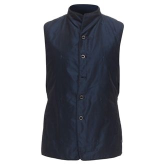 Shiatzy Chen navy padded embroidered silky coin button vest IT46 S