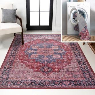 Jonathan Y Designs Maris Ornate Medallion Machine-Washable Area Rug in Red/black/blue at Nordstrom, Size 3Ft 0In X 5Ft 0In