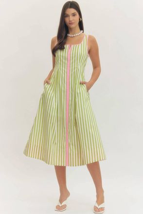 Entro Palm Beach Midi Dress In Green Stripe