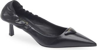Prada Triangle Logo Pointed Toe Pump in Black at Nordstrom, Size 10.5Us