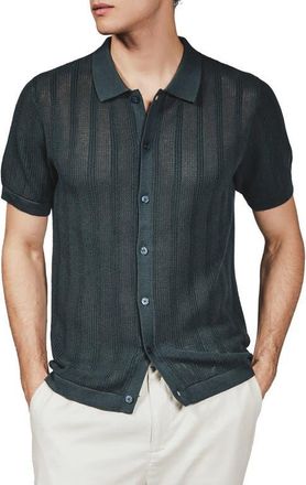 7 Diamonds Kellan Knit Short Sleeve Button-Up Shirt in Petrol Navy at Nordstrom, Size X-Large