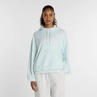 New Balance Womens Wavy Oversized Hoodie in Blue Cotton Fleece, size X-Large