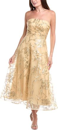 Rene Ruiz Strapless Embroidered Tea-Length Dress