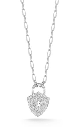 Glaze Jewelry Sterling Silver Pave Shield Padlock Necklace