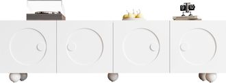 STILVORA Mueble De Tv Con 4 Puertas Y Compartimentos, Frentes 3d En Relieve, Acabado Mate, En Mdf Y Aglomerado, 180,5&times;38&times;50 Cm, Blanco
