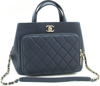 Chanel Business Affinity Navy Leather Shoulder Bag (Pre-Owned)