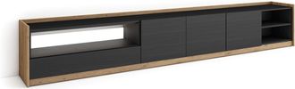 Skraut Home Skraut Home - Mueble Tv, Televisi&oacute;n, Muebles De Sal&oacute;n, Almacenaje, 310x37x50cm, Para Tv Hasta 80, Led, Estilo Moderno, Negro Y Roble