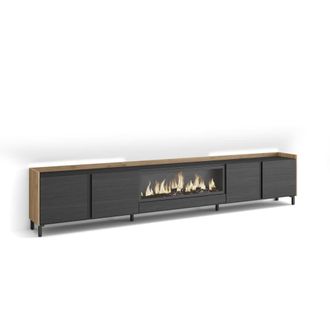 Skraut Home Mueble tv efecto madera negro roble 315x35x61cm chimenea efecto fuego