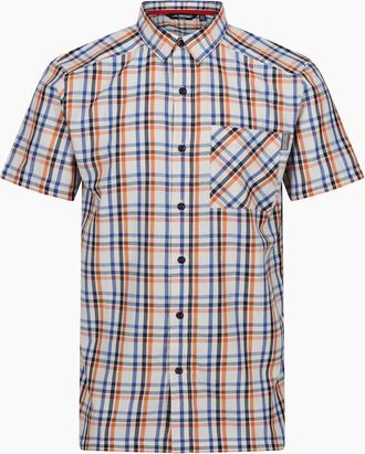 Regatta Mens Regatta Mens Mindano VIII Checked Short-Sleeved Shirt - New Royal Persimmon - Size: Regular/36