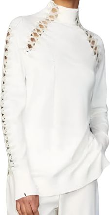 OBLIQUE CREATIONS Laced Glory Turtleneck Top In Ivory