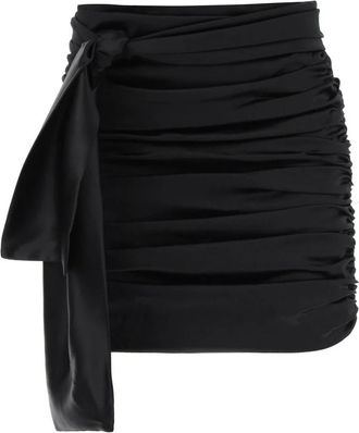 Dolce & Gabbana Gerimpelde Satijnen Mini Rok met Bijpassende Ceintuur - Dames - Korte rokken - Zwart - S - Satijn - Rokken