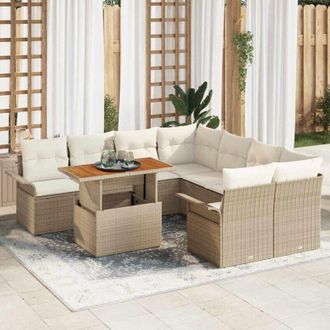 vidaXL Conjunto De Sof&aacute; De Jard&iacute;n Con Coj&iacute;n 9 Pcs Beige Y Crema Vidaxl