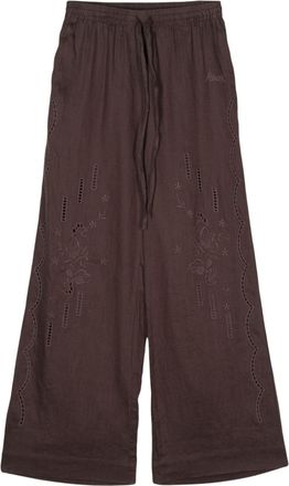 P.A.R.O.S.H. broderie-anglaise linen trousers - women - Linen/Flax - L - Brown