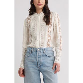 Caslon Pretty Lace Panel Button-Up Shirt in Ivory Pristine at Nordstrom Rack, Size Xx-Small