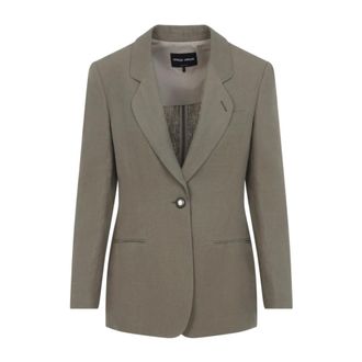 Giorgio Armani Blazers, female, Gray, Size: XS Single-Breasted Linen Blazer