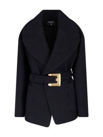Balmain Cappotto Cintura In Lana Vergine