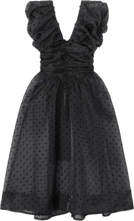 Ganni Flocked Organza Long Dress - Dames - Casual kleedjes - Zwart - L - Organza - Kleedjes