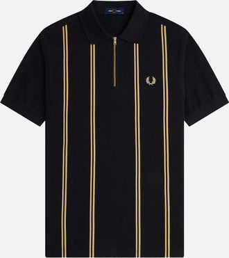 Fred Perry Mens Fred Perry Vertical Stripe Half Zip Polo Shirt Black/Champagne - Size: 42