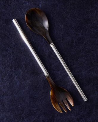 San Lorenzo 1979 Afra and Tobia Scarpa Sterling Silver and Horn Salad Servers (Set of 2)