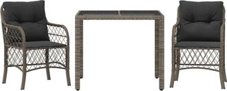 vidaXL Vidaxl - Sillas Y Mesita De Jard&iacute;n Con Cojines 3 Piezas Rat&aacute;n Pe Gris
