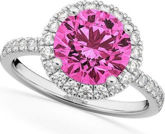 Allurez Halo Pink Tourmaline & Diamond Engagement Ring 14K in 2.50Ct/white Gold at Nordstrom, Size 7.5