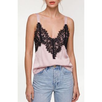 Liverpool L.A. Lace Trim Satin Camisole in Pink Chantilly Black L at Nordstrom, Size X-Large