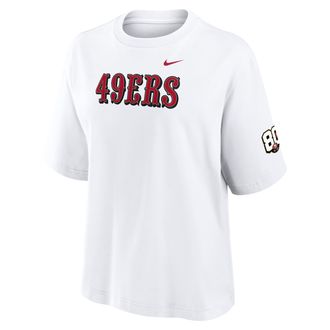 Nike San Francisco 49ers 80th Anniversary Boxy Nike Womens NFL T-Shirt in White | 01CM10A9B-WKR