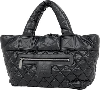 Chanel Black Nylon Leather Handbag Tote Bag (Pre-Owned)