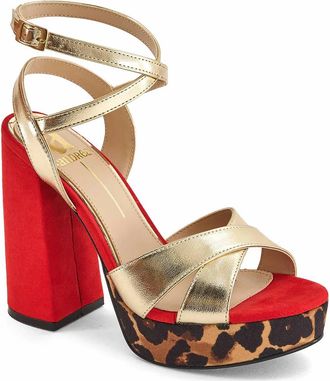 Andrea Womens Ankle-Strap Heeled Sandals In Gold/ Red
