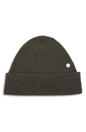 Acne Studios Krivi Coin Appliqu&eacute; Merino Wool Blend Beanie in Cedar Green at Nordstrom