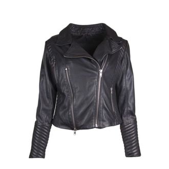 Notyz Leather Jackets, female, Black, Size: 2XL Black Biker Jacket with Heavy Zips