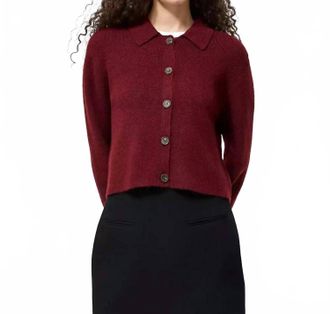 French Connection Ellie Knit Collared Cardigan In Cabernet