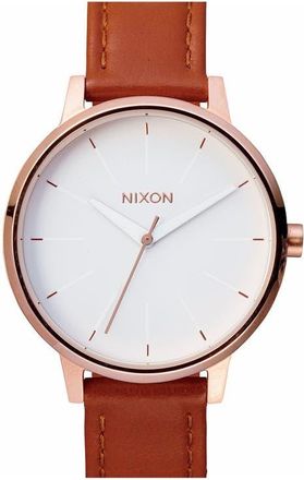 Nixon The Kensington Leather Strap Watch, 37mm in Brown/Rose Gold/White at Nordstrom