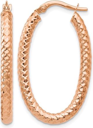 Diamond2Deal 14K Rose Gold Polished and Textured Oval Shape Hoop Earrings