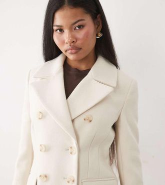 Forever New cappotto lungo stretto in vita bianco sporco