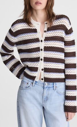 Madewell Stripe Pointelle Cardigan in Ivory And Brown Multi Stripe at Nordstrom, Size Xx-Large