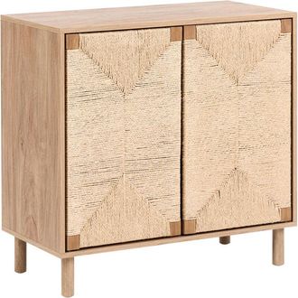 Beliani 2 Door Sideboard Light Brown 80 cm Particle Board Paper Rope Front Cabinet Modern Boho Style Living Room Storage BONDI