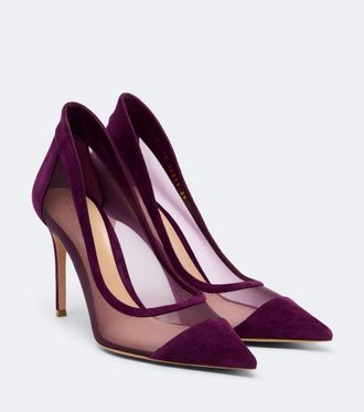 Gianvito Rossi Suede-trimmed mesh pumps
