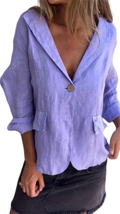 Generic Southwestm Cotton and Linen Casual Lapel Single-Button Thin Coat, Long Sleeve Loose Casual Blazer Jackets for Womens (Purple,3XL)